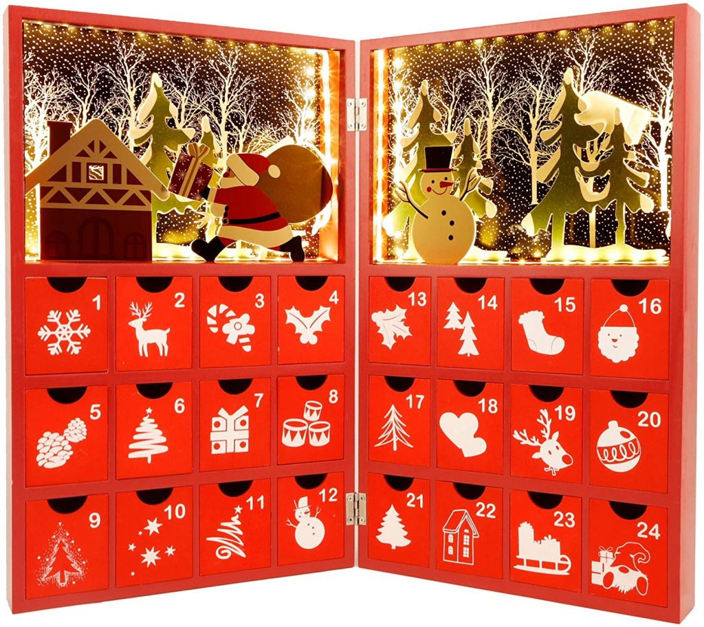 DR.DUDU Red Advent Calendar Wooden Christmas Book,24 Day Christmas with